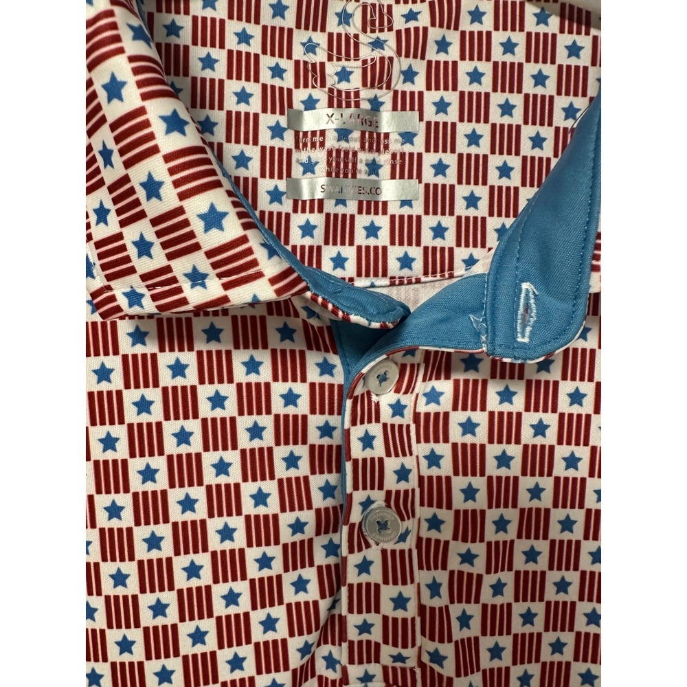 Swannies Mens XL Golf Polo Shirt Patriotic Stars and Stripes Red White Blue